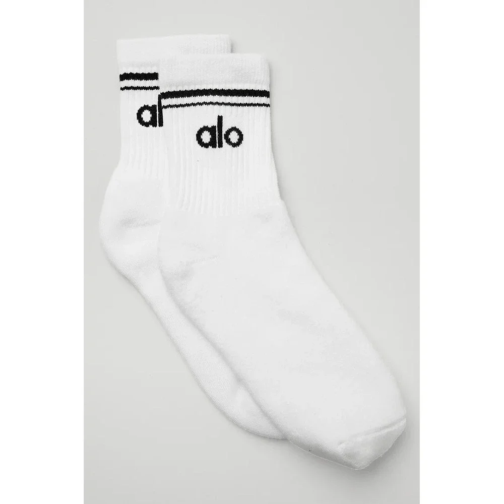 Alo Yoga Unisex Half-Crew Socks White Black Ribbed Athletic Size M A0480U